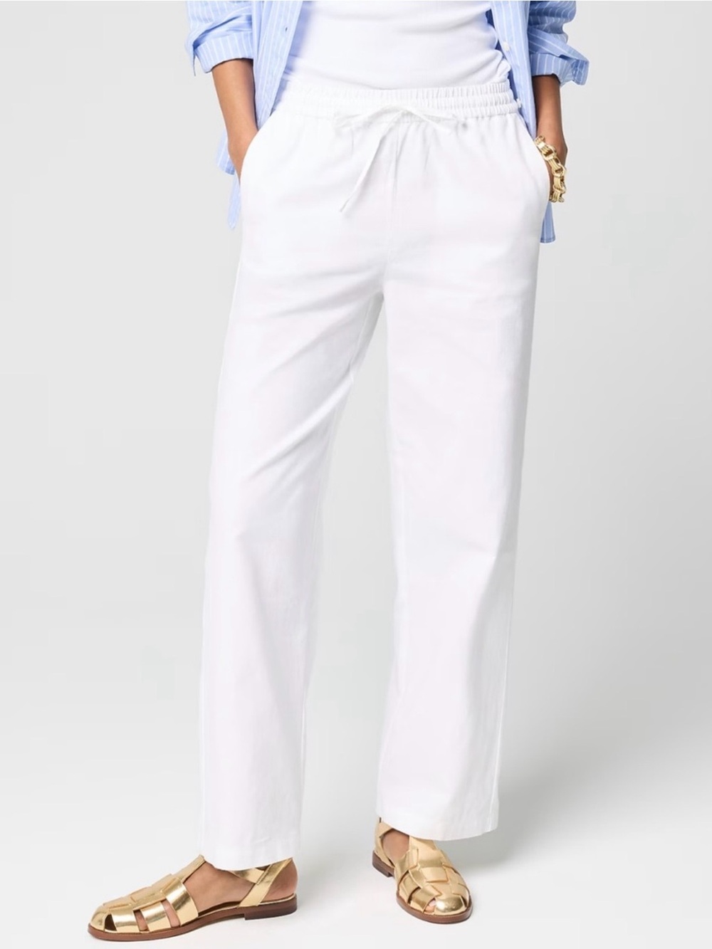 J.Crew Petite linen-blend slim wide-leg drawstring pant size P4 NWT